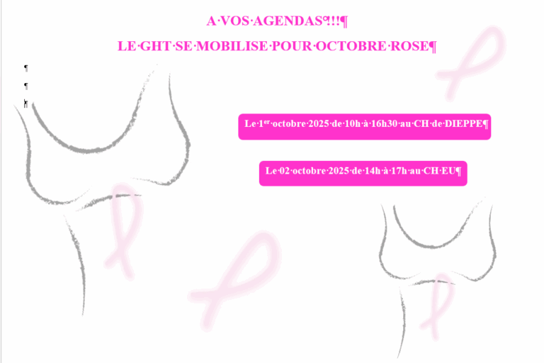 Campagne Octobre Rose au CH Dieppe le 1er octobre 2025 et au CH de EU le 02 octobre 2025